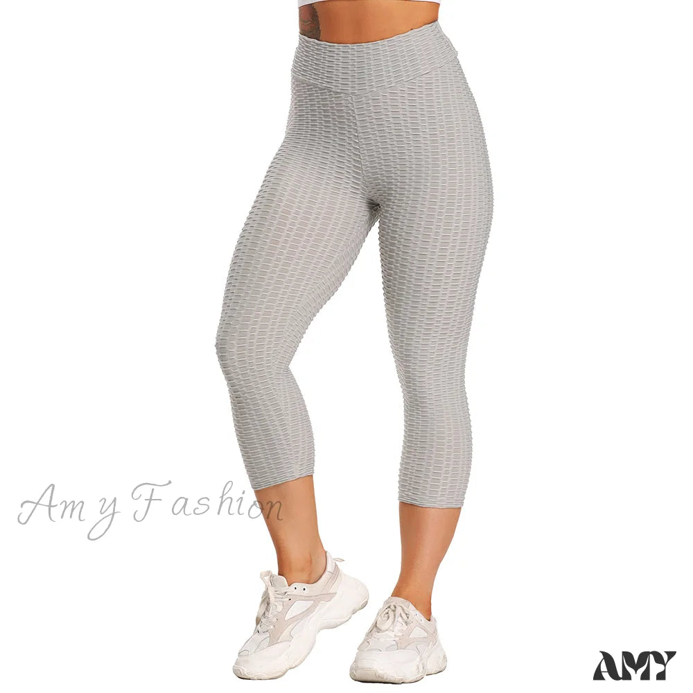 Amy Fashion - Ruched Butt Leggings Capris Pants Gray / S