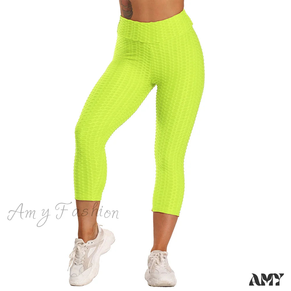 Amy Fashion - Ruched Butt Leggings Capris Pants Lightyellow / S