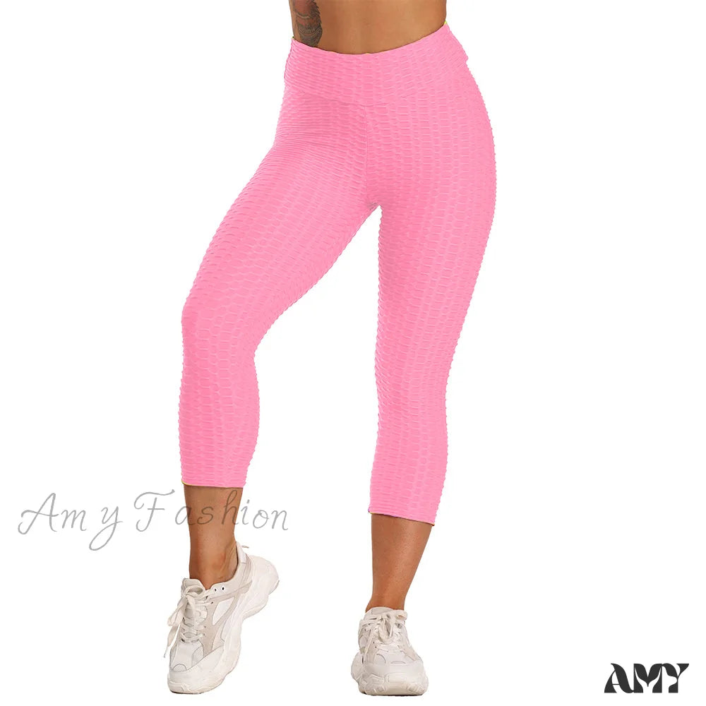 Amy Fashion - Ruched Butt Leggings Capris Pants Pink / S