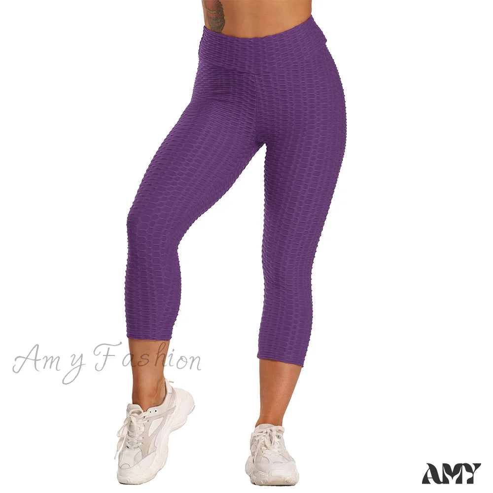 Amy Fashion - Ruched Butt Leggings Capris Pants Purple / S