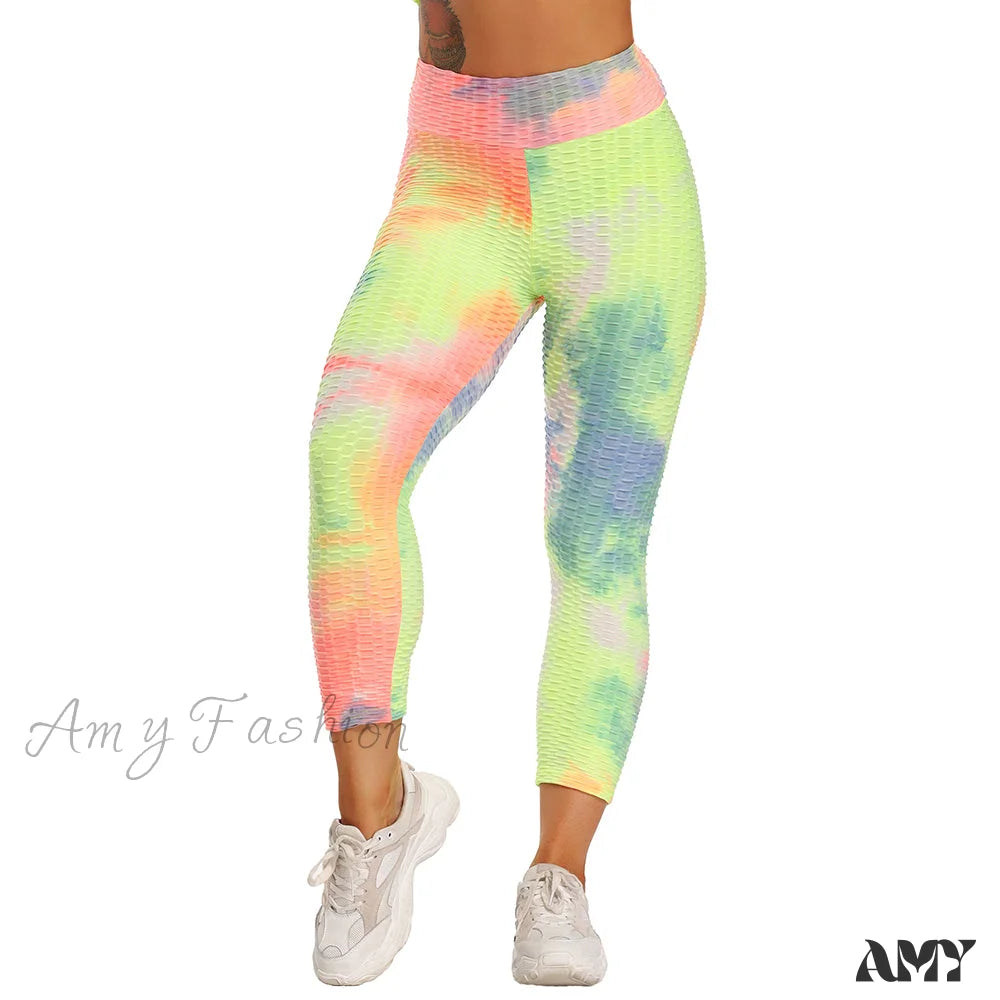 Amy Fashion - Ruched Butt Leggings Capris Pants Rainbow / S