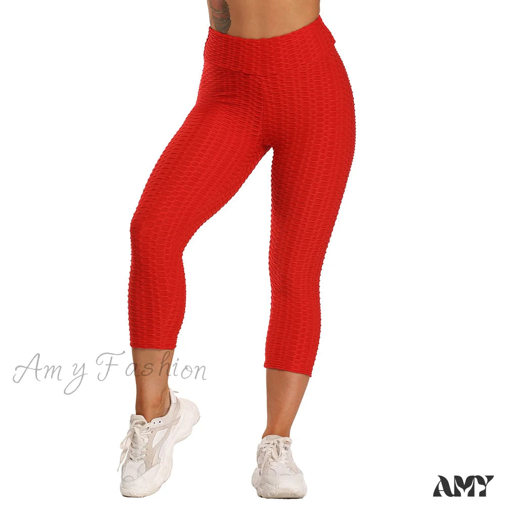 Amy Fashion - Ruched Butt Leggings Capris Pants Red / S