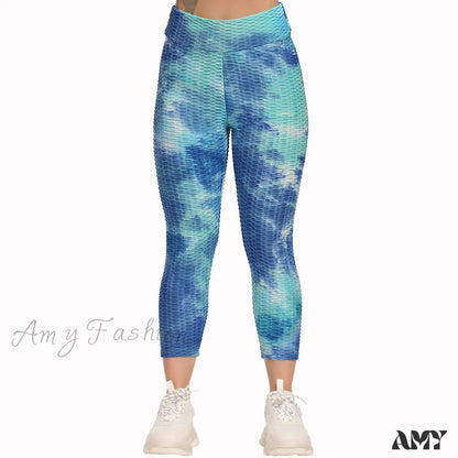 Amy Fashion - Ruched Butt Leggings Capris Pants Skyblue / S