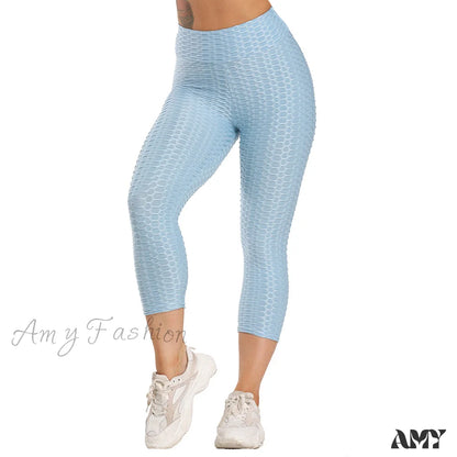 Amy Fashion - Ruched Butt Leggings Capris Pants Skyblue / S