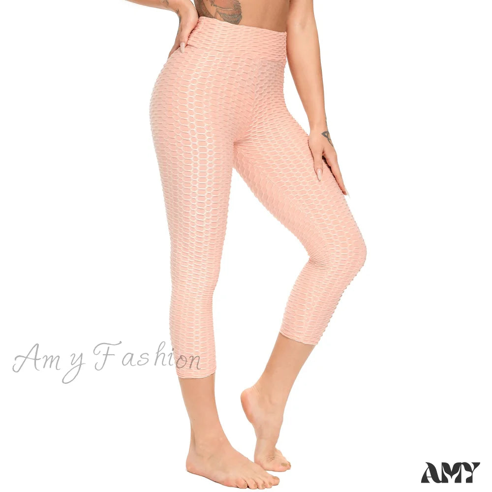 Amy Fashion - Ruched Butt Leggings Capris Pants Tender Pink / S