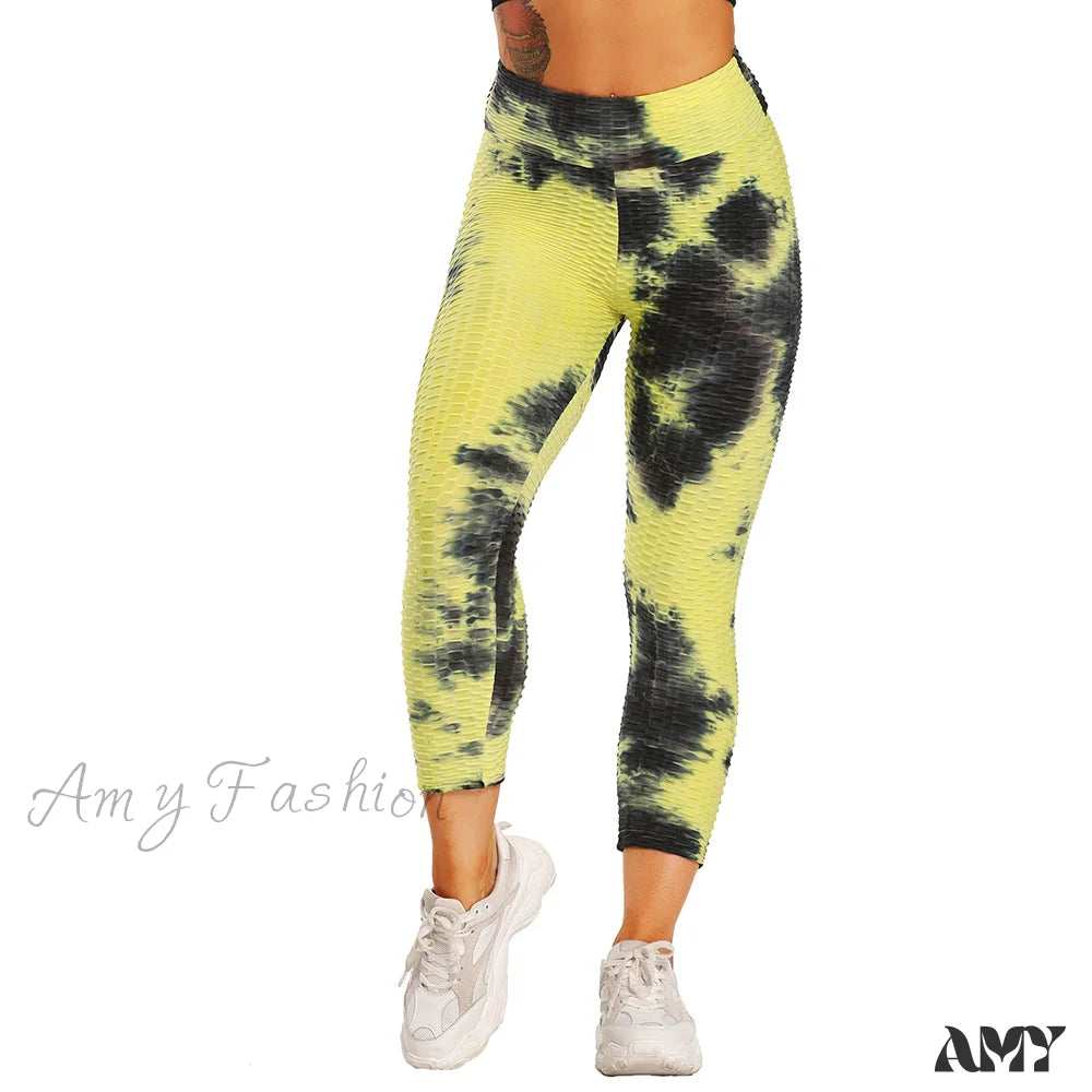 Amy Fashion - Ruched Butt Leggings Capris Pants Yellowblack / S