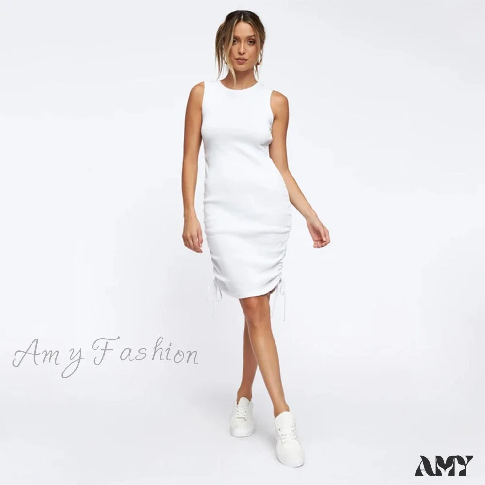 Amy Fashion - Ruched Drawstring Adjustable Length Dress