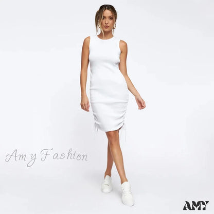 Amy Fashion - Ruched Drawstring Adjustable Length Dress