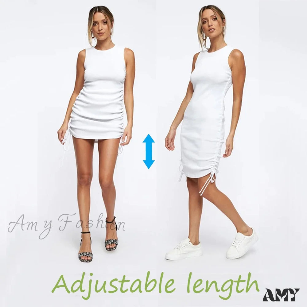 Amy Fashion - Ruched Drawstring Adjustable Length Dress