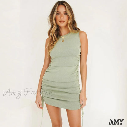 Amy Fashion - Ruched Drawstring Adjustable Length Dress