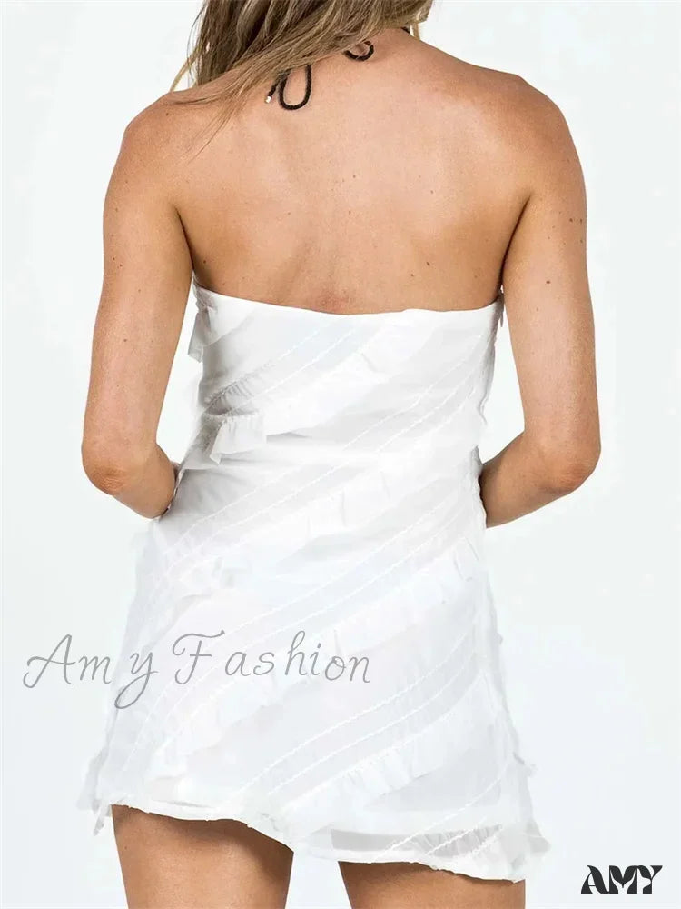 Amy Fashion - Ruffle Ruched Sexy Summer Party Clubwear Strapless Mini Dress