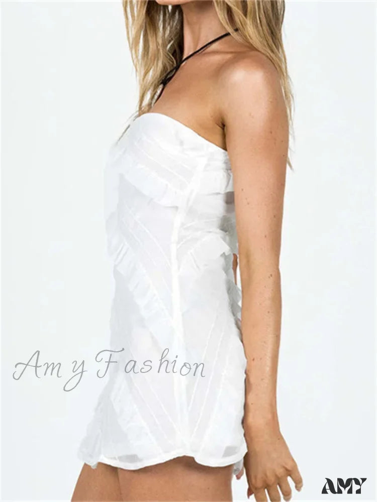 Amy Fashion - Ruffle Ruched Sexy Summer Party Clubwear Strapless Mini Dress