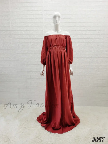 Amy Fashion - Rust Slash Neck Bohemian Pregnancy Boho Dress