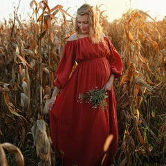 Amy Fashion - Rust Slash Neck Bohemian Pregnancy Boho Dress