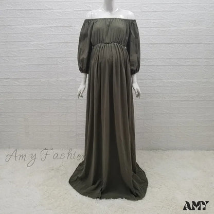 Amy Fashion - Rust Slash Neck Bohemian Pregnancy Boho Dress Olive / M