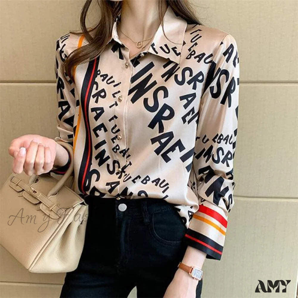 Amy Fashion - Satin Elegant Printing Shirt