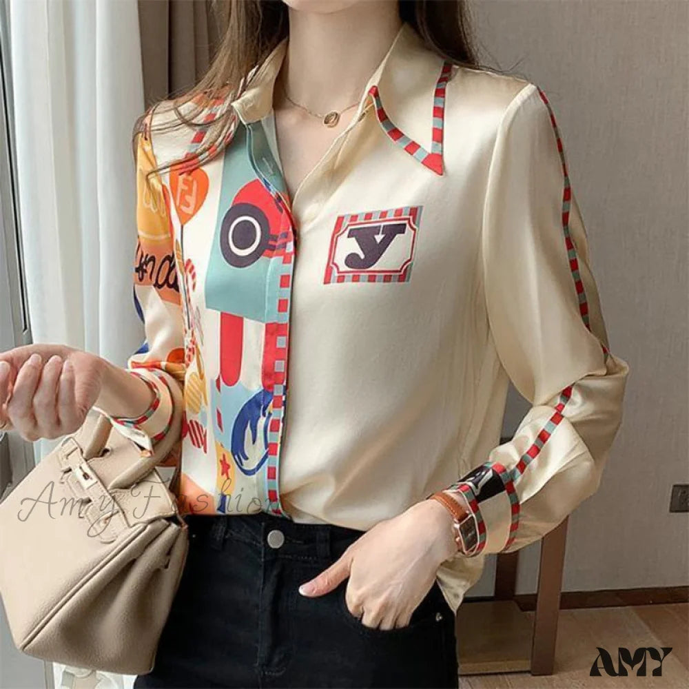 Amy Fashion - Satin Elegant Printing Shirt