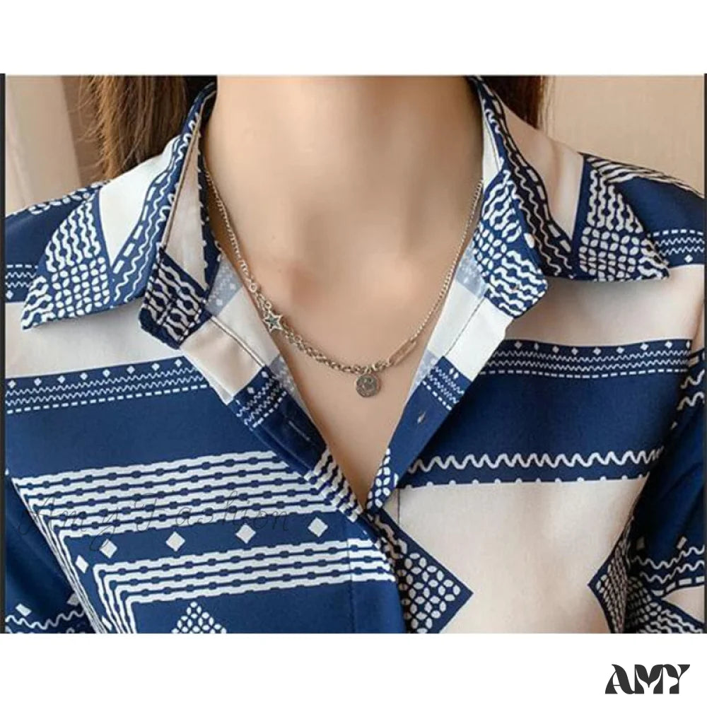 Amy Fashion - Satin Elegant Printing Shirt