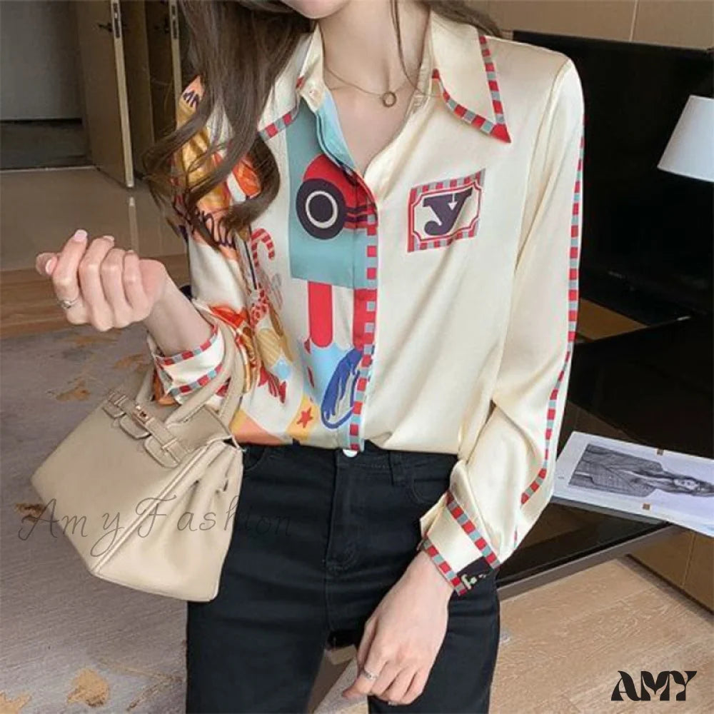 Amy Fashion - Satin Elegant Printing Shirt