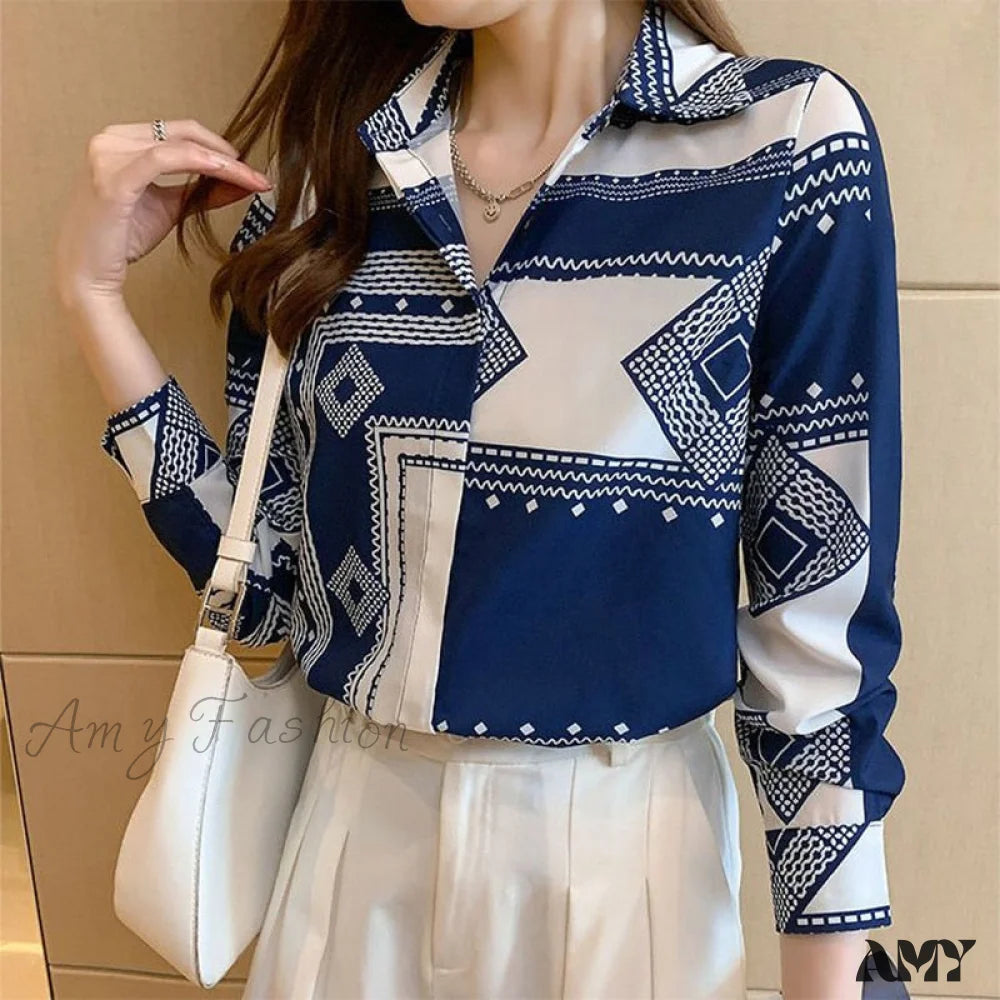 Amy Fashion - Satin Elegant Printing Shirt