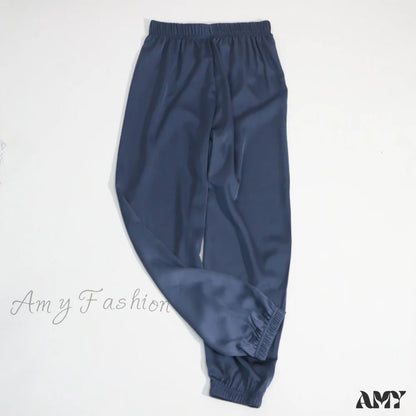 Amy Fashion - Satin Harem Pants Blue / One Size