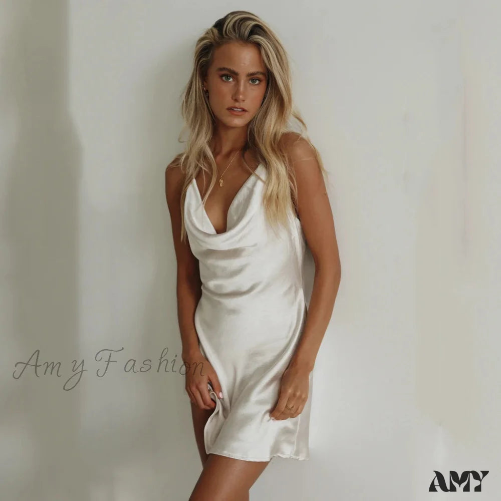 Amy Fashion - Satin Sexy Backless Bandage Bodycon Dresses