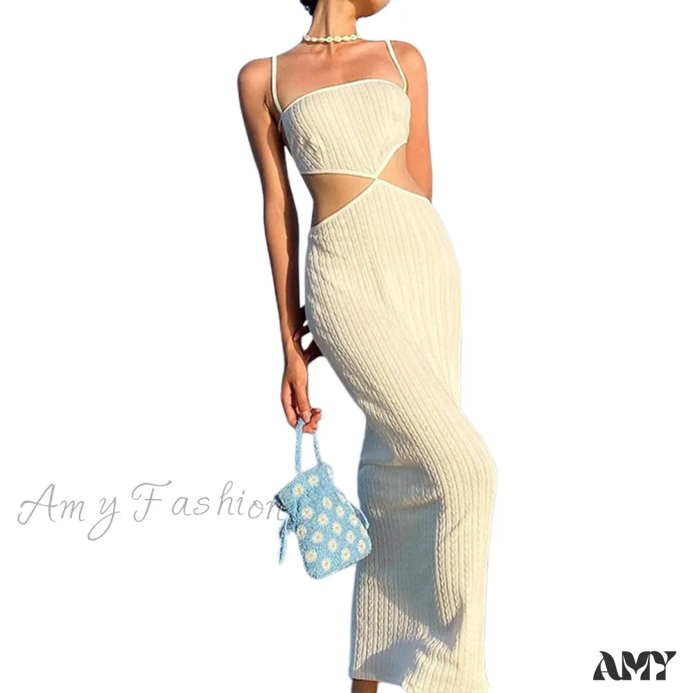 Amy Fashion - Satin Silky Spaghetti Strap Split Long Dress D / S