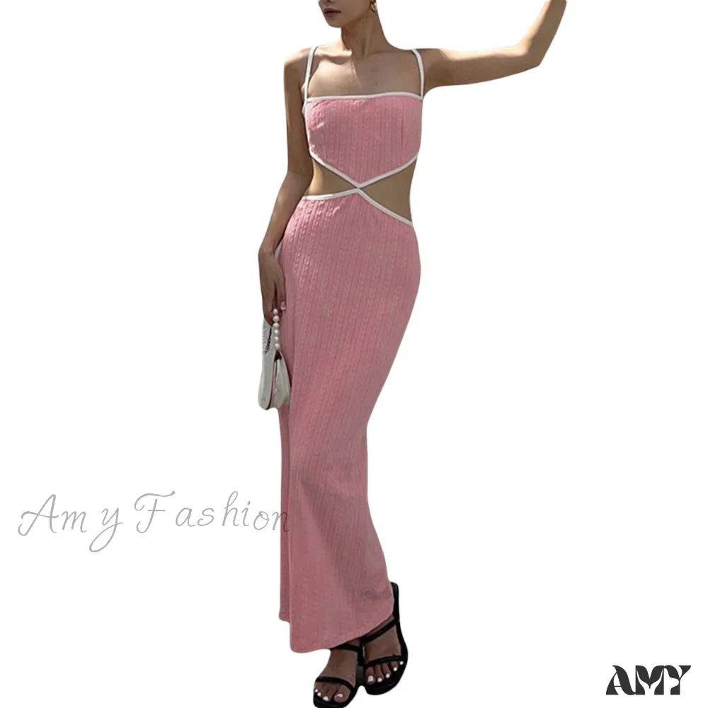 Amy Fashion - Satin Silky Spaghetti Strap Split Long Dress E / S