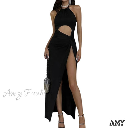 Amy Fashion - Satin Silky Spaghetti Strap Split Long Dress G / S