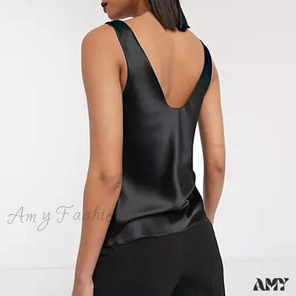 Amy Fashion - Satin Sleeveless Basic Tank Top