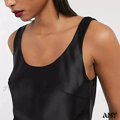 Amy Fashion - Satin Sleeveless Basic Tank Top