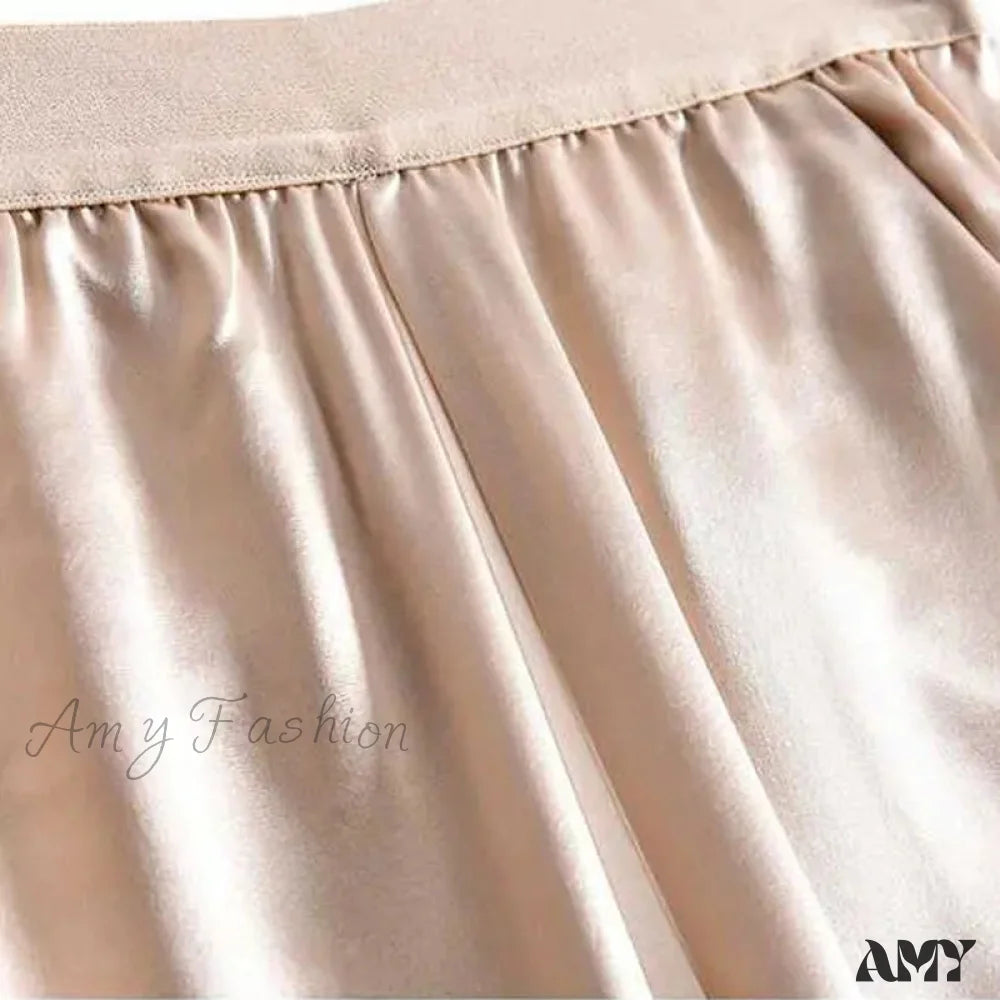 Amy Fashion - Satin Straight-Leg Casual Pants