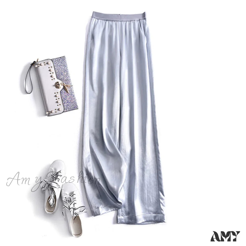 Amy Fashion - Satin Straight-Leg Casual Pants