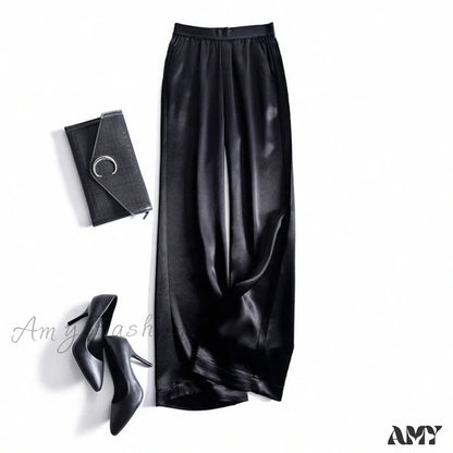 Amy Fashion - Satin Straight-Leg Casual Pants