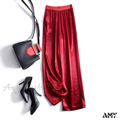 Amy Fashion - Satin Straight-Leg Casual Pants