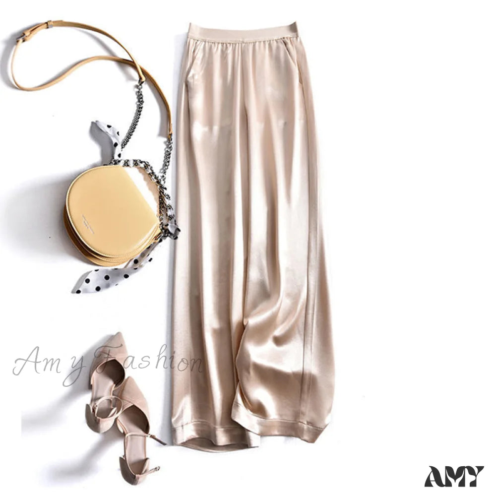 Amy Fashion - Satin Straight-Leg Casual Pants