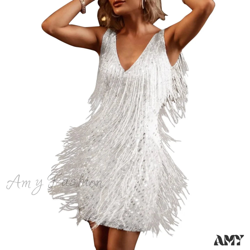 Amy Fashion - Sequin Sleeveless Backless Club Night Dresses