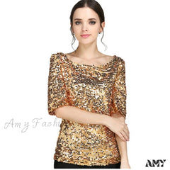 Amy Fashion - Sequined Embroidered Half Sleeve Oversized Shirt
