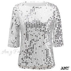 Amy Fashion - Sequined Embroidered Half Sleeve Oversized Shirt