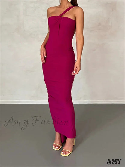 Amy Fashion - Sexy Backless Ruched Women Sleeveless Single Strap Off Shoulder Bodycon Party Club