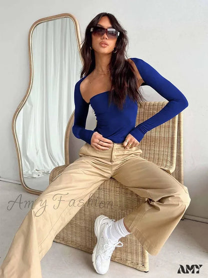 Amy Fashion - Sexy Bra Tie Waist Long Sleeve Tight Cover Crop Top