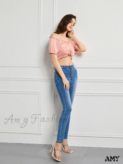 Amy Fashion - Sexy High Waist Slim Vintage Trendy Office Fashionable Stretchy Denim Jean