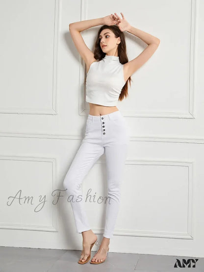 Amy Fashion - Sexy High Waist Slim Vintage Trendy Office Fashionable Stretchy Denim Jean