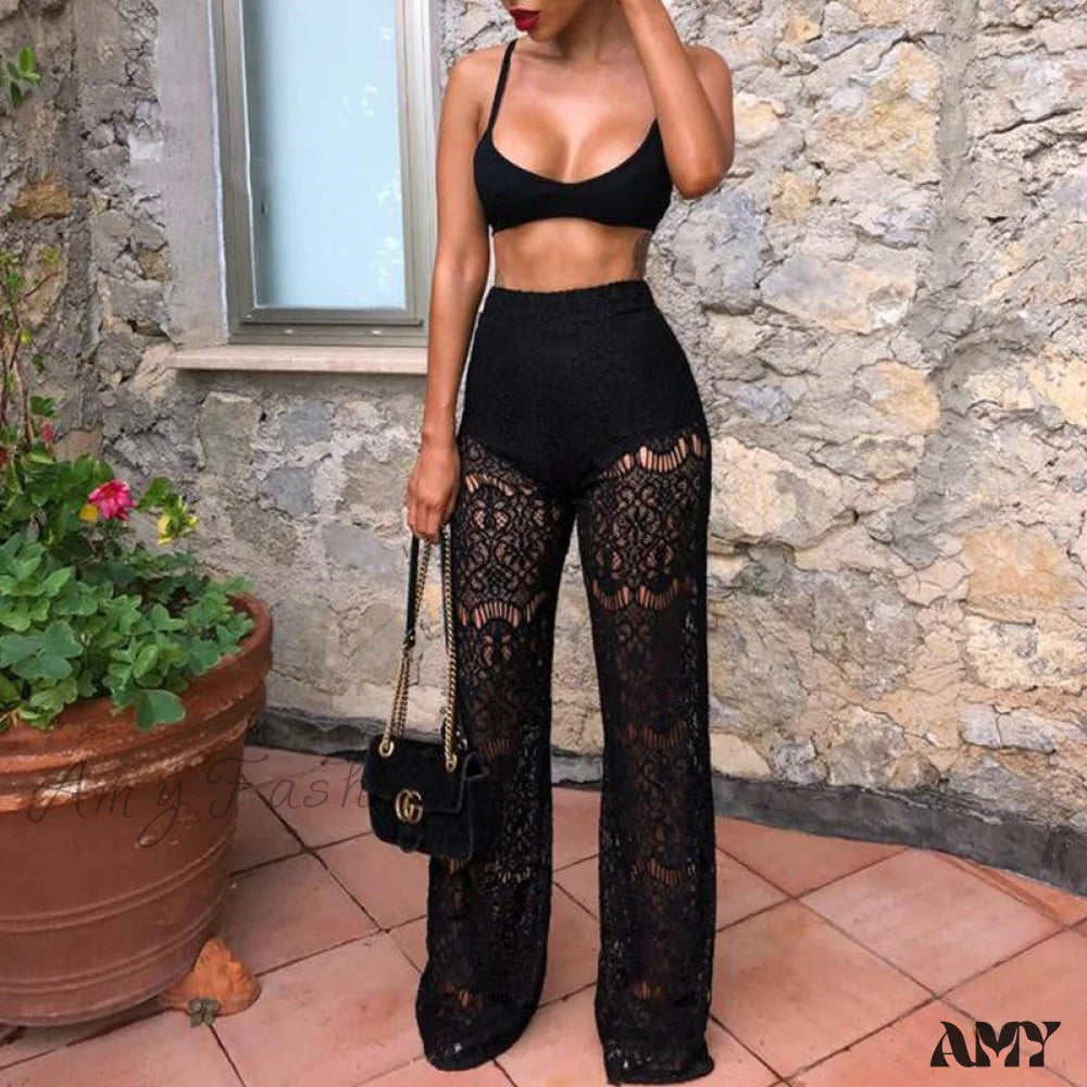 Amy Fashion - Sexy Lace High Waist Loose Pants