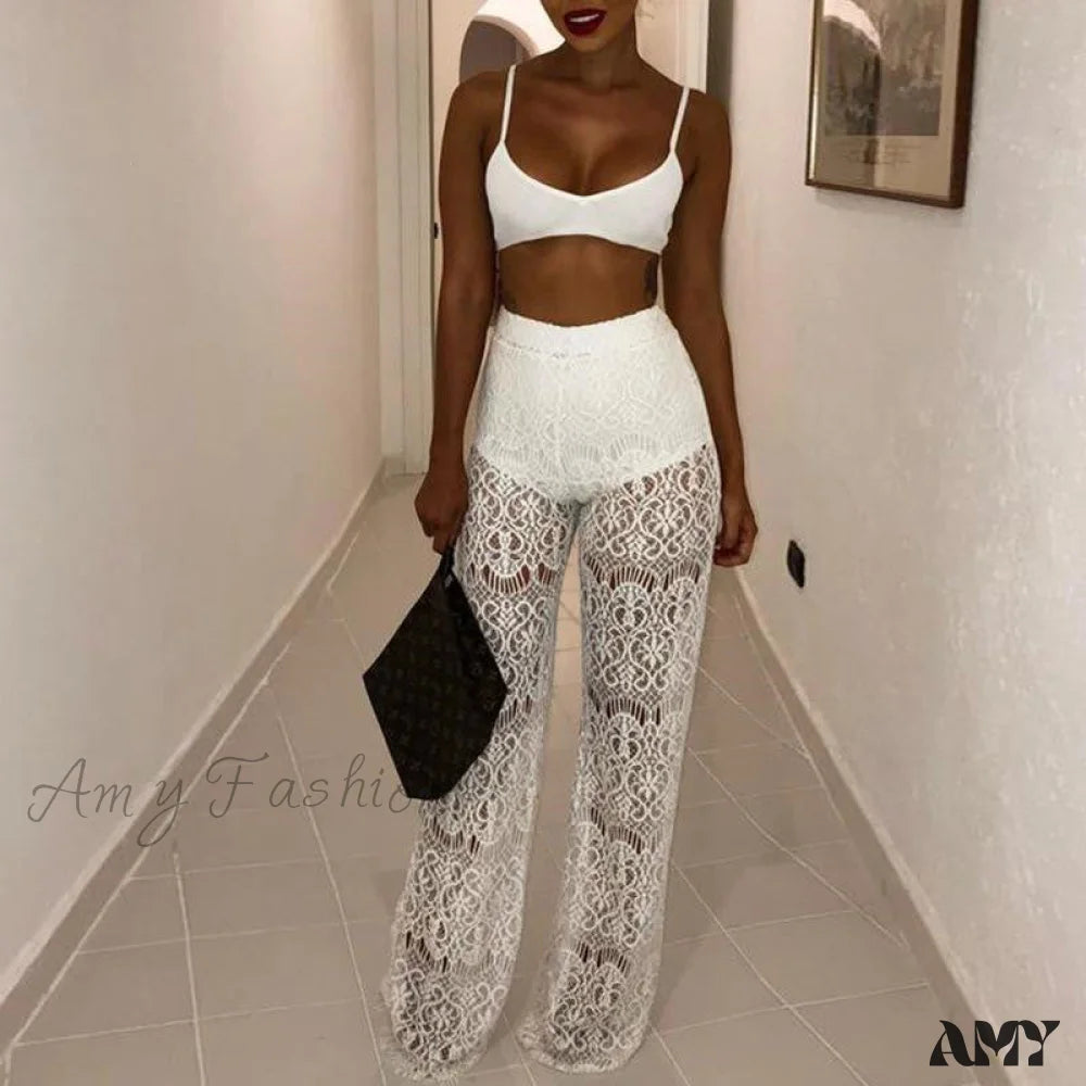 Amy Fashion - Sexy Lace High Waist Loose Pants