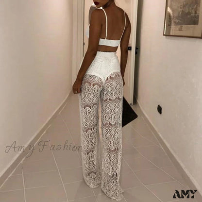 Amy Fashion - Sexy Lace High Waist Loose Pants