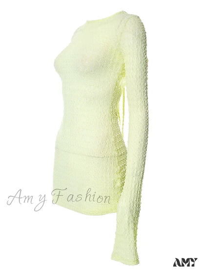 Amy Fashion - Sexy Long Sleeve Backless Tie Up Solid Mini Dress Green / S