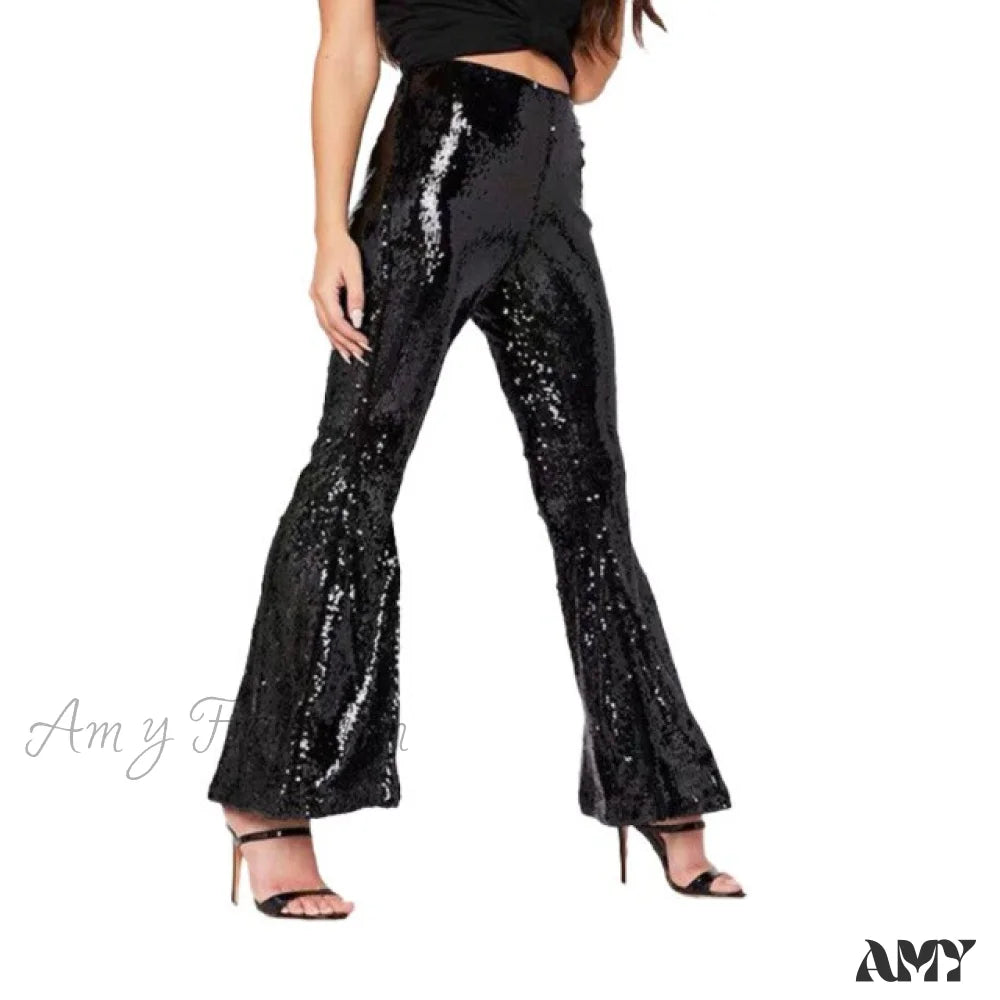 Amy Fashion - Sexy Nightclub See-Through Pants Black / S