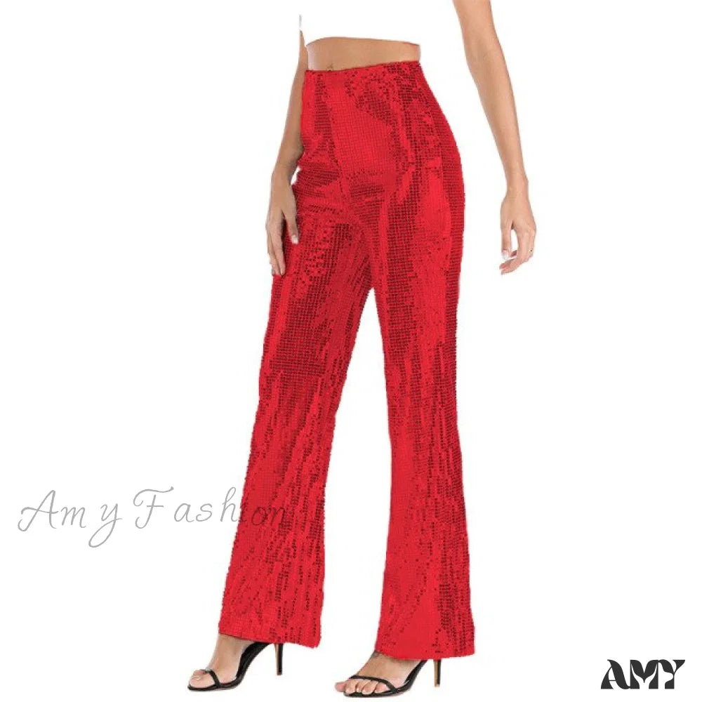 Amy Fashion - Sexy Nightclub See-Through Pants Red / S