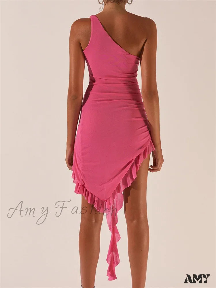 Amy Fashion - Sexy Off Shoulder Summer Clubwear Single Strap Mini Dress